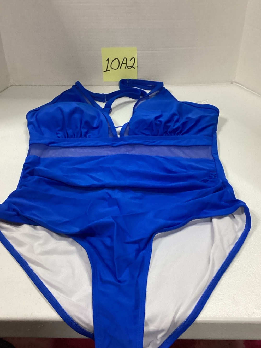 SHEIN Electric Blue One-Piece Swimsuit with Mesh Waist
